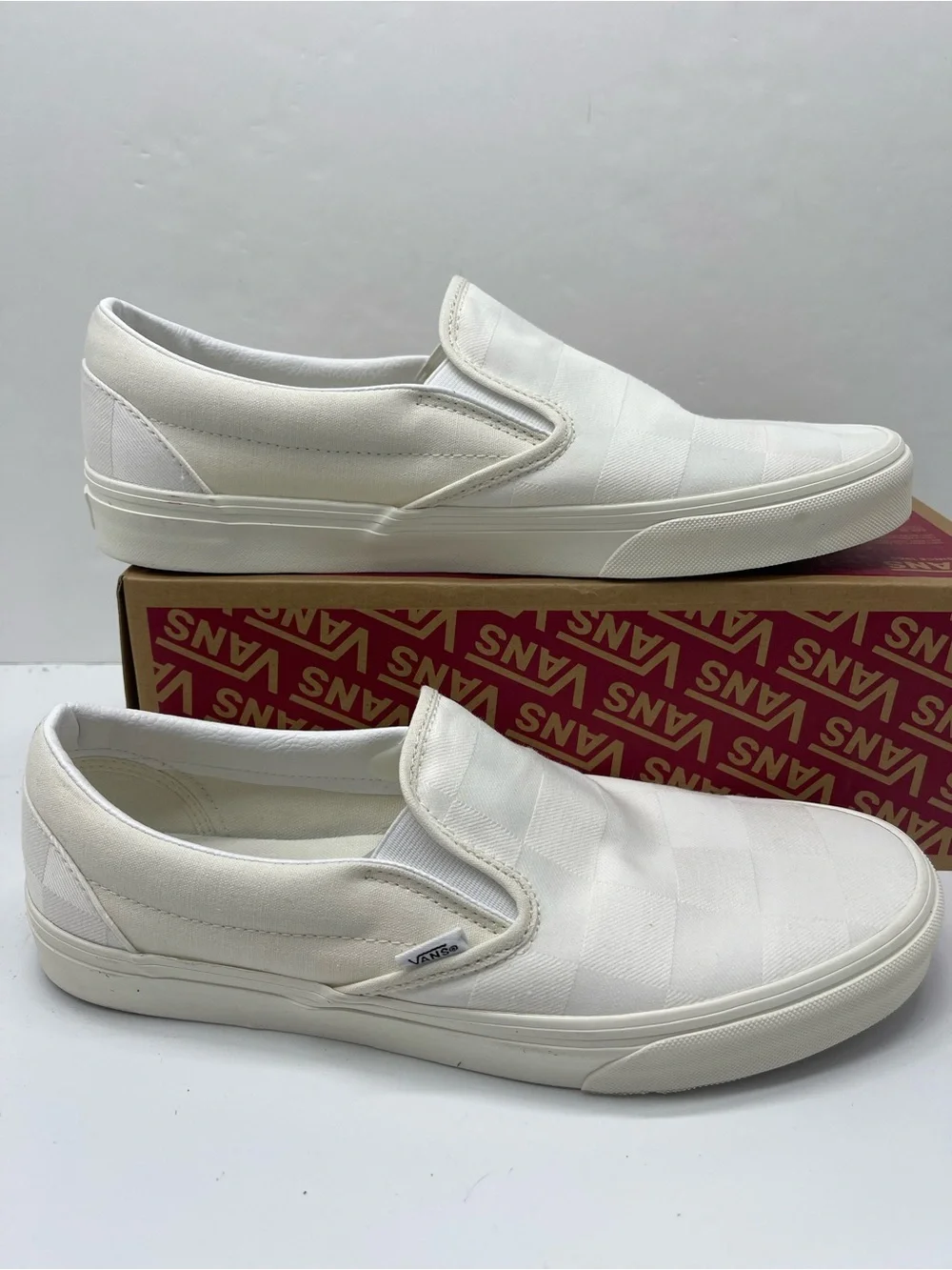Vans Men’s Sz 12 Classic Slip-0n Mono Checkerboard White VN000D5PCJA Sneakers